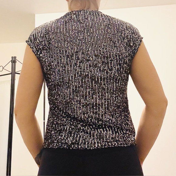 CeCe Sequin Short Sleeve Top in Sheer Black and Silver - Picture 4 of 6